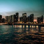 city lights buildings at night